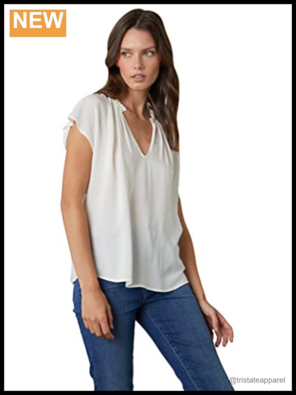 Rayon Challis Cap Sleeve Ruffle Blouse Women's Casual Tunic Top